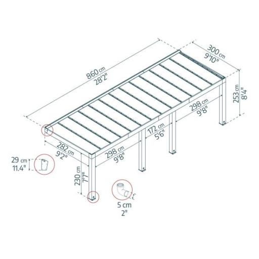 Helsinki Cedar Wood Patio Cover 3 x 8.6m Solar Control Panels