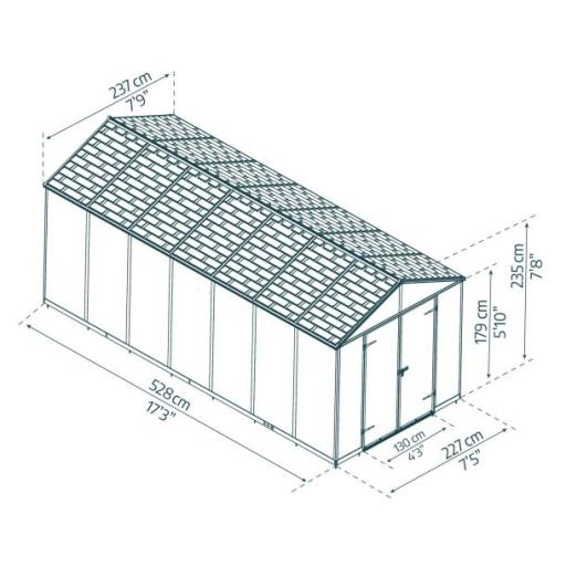 Rubicon 8ft x 17ft Garden Shed With Floor - Dark Grey Polycarbonate Panels