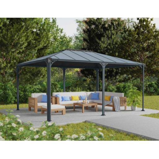 Martinique 3.6m x 5m Garden Gazebo in Grey Aluminium with Polycarbonate Roof