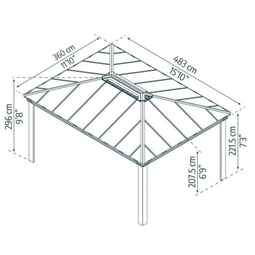 Dallas 3.6m x 5m Garden Gazebo in Grey Aluminium with Polycarbonate Roof