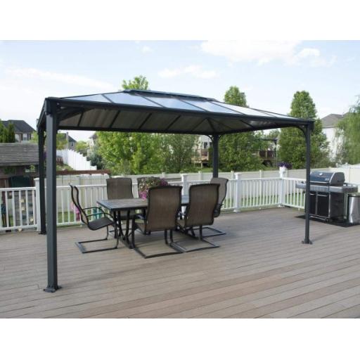 Martinique 3m x 4.3m Garden Gazebo in Grey Aluminium with Polycarbonate Roof