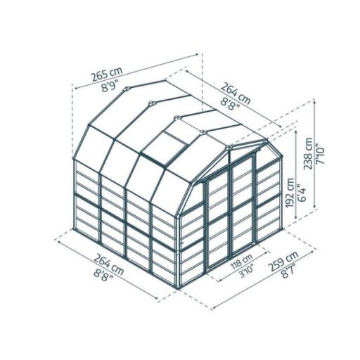 Grand Gardener 8ft x 8ft Polycarbonate Greenhouse - Green Frame