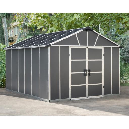 Yukon 11ft x 13ft Garden Shed Without Floor - Dark Grey Polycarbonate Panels