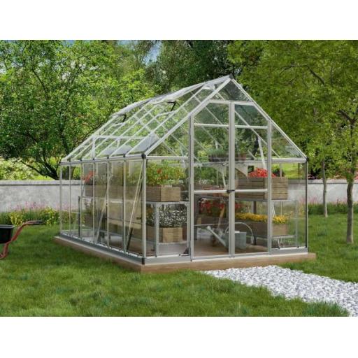 Octave 8ft x 12ft Polycarbonate Greenhouse - Silver Frame