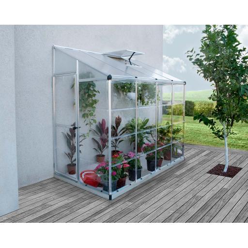 8ft x 4ft Lean-To Polycarbonate Greenhouse - Silver Frame