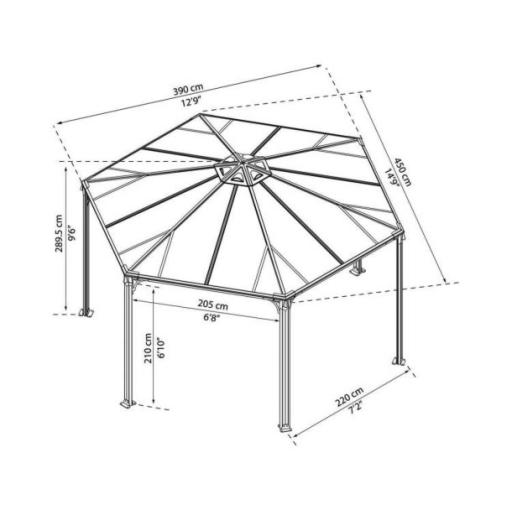 Monaco 3.9m x 4.5m (13m²) Garden Hexagonal Gazebo in Grey Aluminium with Polycarbonate Roof