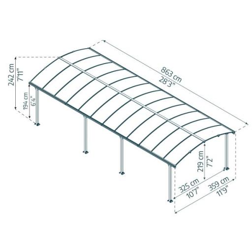 Arcadia 12' x 28' Carport - Grey Aluminium & Twin-wall Polycarbonate Roof Panels