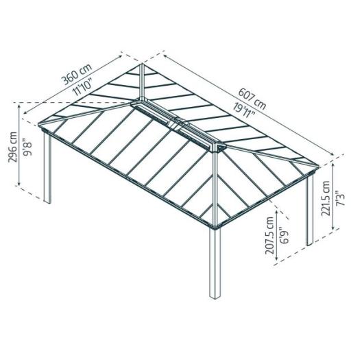 Dallas 3.6m x 6m Garden Gazebo in Grey Aluminium with Polycarbonate Roof