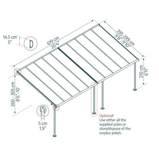 Sierra Patio Cover 3m x 6.2m - Grey Aluminium Frame & Clear Polycarbonate