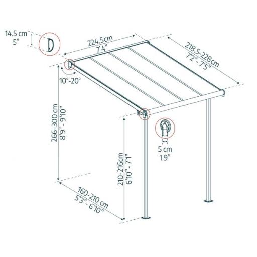 Sierra Patio Cover 2.2m x 2.3m - Grey Aluminium Frame & Clear Polycarbonate