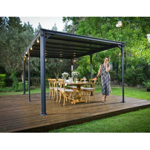 Milano 3m x 4.26m Garden Gazebo in Grey Aluminium with Polycarbonate Flat Roof