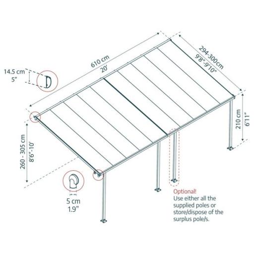 Feria Patio Cover 3m x 6m - Grey Aluminium Frame & Clear Polycarbonate