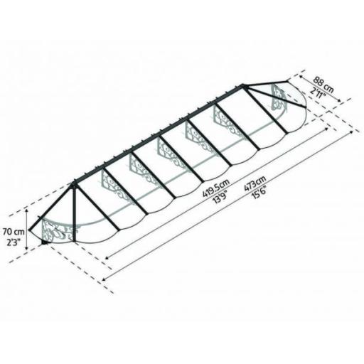 Lily 4.7m x 0.9m Door Canopy - Black Aluminium Frame