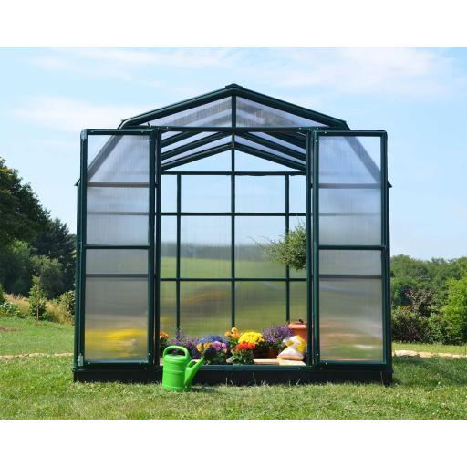 Hobby Gardener 8ft x 8ft Polycarbonate Greenhouse - Green Frame