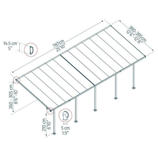 Feria Patio Cover 4m x 8m - Grey Aluminium Frame & Clear Polycarbonate