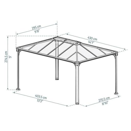 Martinique 3m x 4.3m Garden Gazebo in Grey Aluminium with Polycarbonate Roof