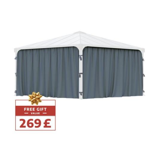 Palermo 4.3m x 4.3m Garden Gazebo in Grey Aluminium with Polycarbonate Roof