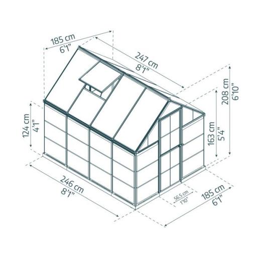 Hybrid 6ft x 8ft Polycarbonate Greenhouse - Black Frame