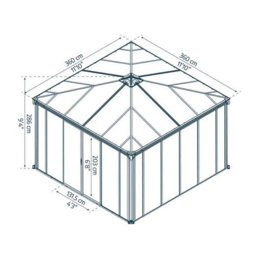 Ledro 3.6m x 3.6m Enclosed Gazebo Kit - Grey Structure & Hybrid Panels