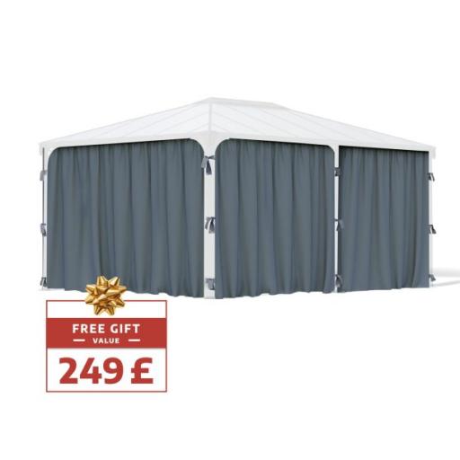 Milano 3m x 4.26m Garden Gazebo in Grey Aluminium with Polycarbonate Flat Roof