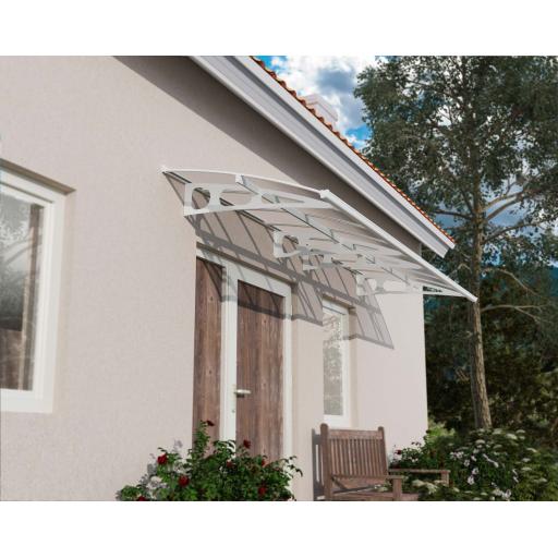 Bordeaux 4.5m x 1.4m Door Canopy - White Aluminium Frame & Clear Polycarbonate
