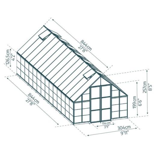 Balance 10ft x 28ft Polycarbonate Greenhouse - Silver Frame