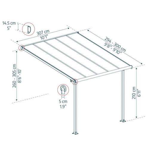 Olympia Patio Cover 3m x 3m - Grey Aluminium Frame & Clear Polycarbonate