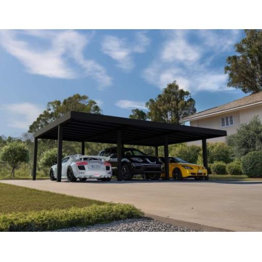 Oslo Double 20' x 30' Carport - Black Aluminium & Twin wall Opaque Grey Panels