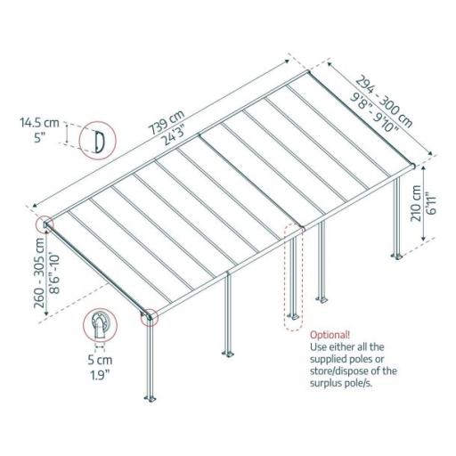 Olympia Patio Cover 3m x 7.4m - White Aluminium Frame & Clear Polycarbonate