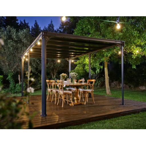 Milano 3m x 4.26m Garden Gazebo in Grey Aluminium with Polycarbonate Flat Roof