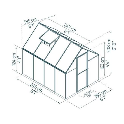Mythos 6ft x 8ft Polycarbonate Greenhouse - Grey Frame
