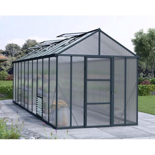 Glory 8ft x 20ft Polycarbonate Greenhouse - Grey Frame