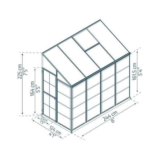 8ft x 4ft Lean-To Polycarbonate Greenhouse - Silver Frame