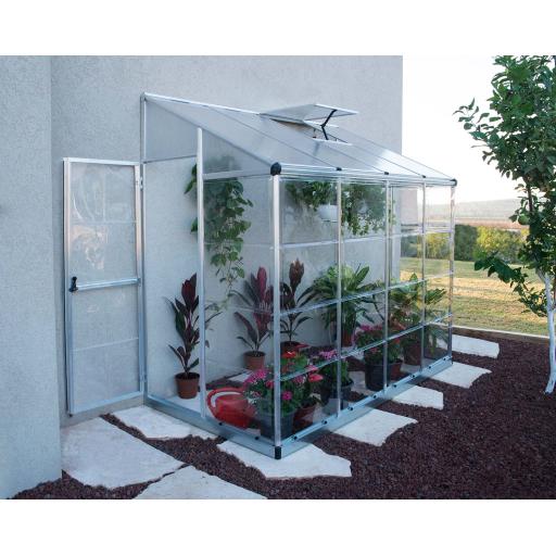 8ft x 4ft Lean-To Polycarbonate Greenhouse - Silver Frame