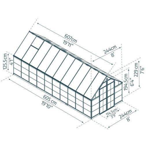 Balance 8ft x 20ft Polycarbonate Greenhouse - Silver Frame