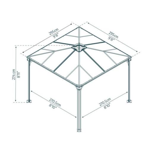 Palermo 3m x 3m Garden Gazebo in Grey Aluminium with Polycarbonate Roof