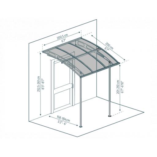 Vega 2m x 2m Door Canopy with Two Posts - Grey Aluminium Frame