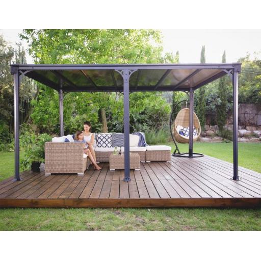 Milano 3m x 4.26m Garden Gazebo in Grey Aluminium with Polycarbonate Flat Roof
