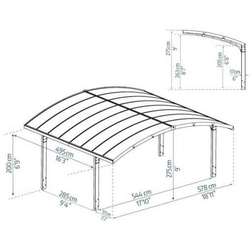 Arizona Double 16ft x 19ft Carport Kit - Grey Structure