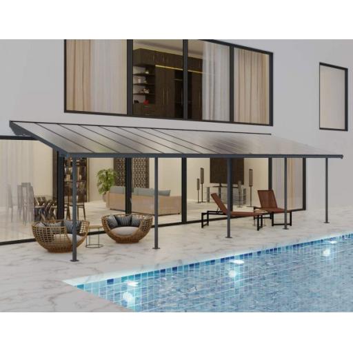 Sierra Patio Cover 3m x 9.2m - Grey Aluminium Frame & Clear Polycarbonate