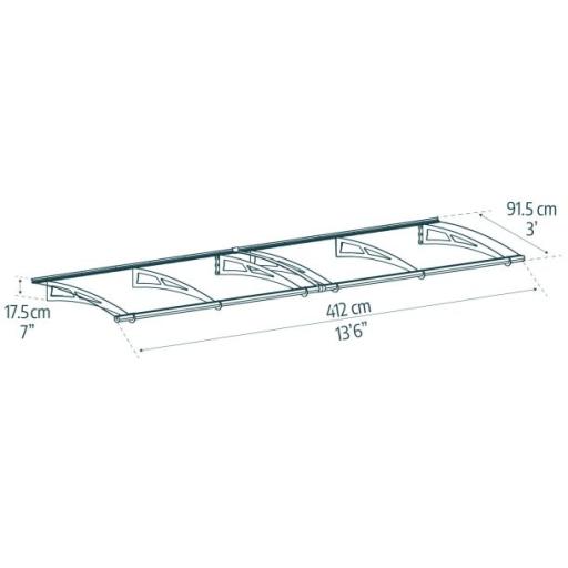 Aquila 4m x 0.9m Door Canopy - Grey Aluminium Frame