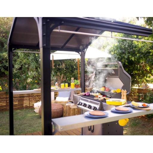 Austin 1.8m x 2.4m Outdoor BBQ Gazebo in Black Aluminium with Polycarbonate Roof