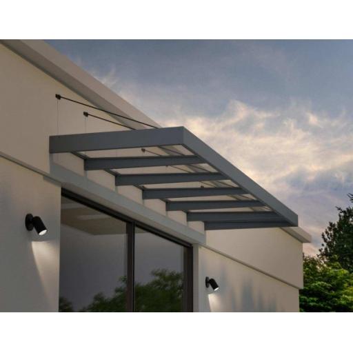 Sophia XL 5.65m x 1.4m Door Canopy - Grey Aluminium Frame & White Opal Panels