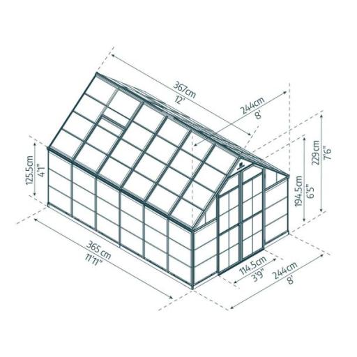 Octave 8ft x 12ft Polycarbonate Greenhouse - Silver Frame