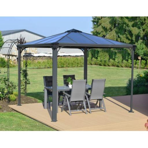 Palermo 3m x 3m Garden Gazebo in Grey Aluminium with Polycarbonate Roof