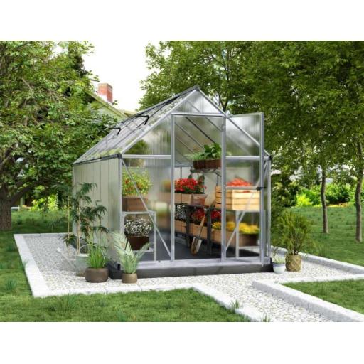 Mythos 6ft x 14ft Polycarbonate Greenhouse - Silver Frame