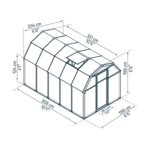 Eco Grow 6ft x 10ft Polycarbonate Greenhouse - Green Frame