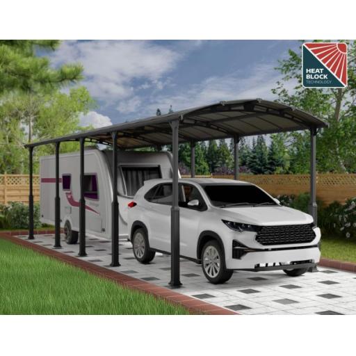 Alpine 12' x 35' Extra High Carport - Grey Aluminium & Twin-wall Polycarbonate Roof Panels