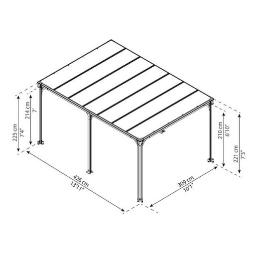 Milano 3m x 4.26m Garden Gazebo in Grey Aluminium with Polycarbonate Flat Roof