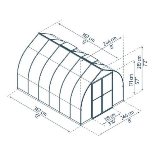 Bella 8ft x 12ft Polycarbonate Greenhouse - Silver Frame